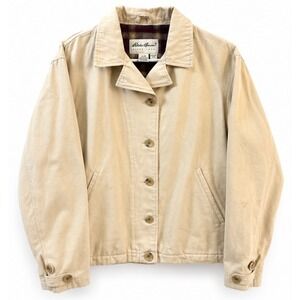 Vintage Eddie Bauer Flannel Lined Barn Jacket Womens Large Beige Workwear Coat